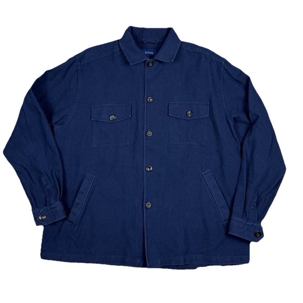 Eton Overshirt Men's XL Blue Shacket Cotton Twill Button Front Workwear